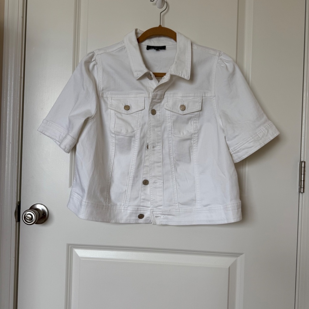 Talbot's White Denim Short Sleeve Jacket Petite XL
